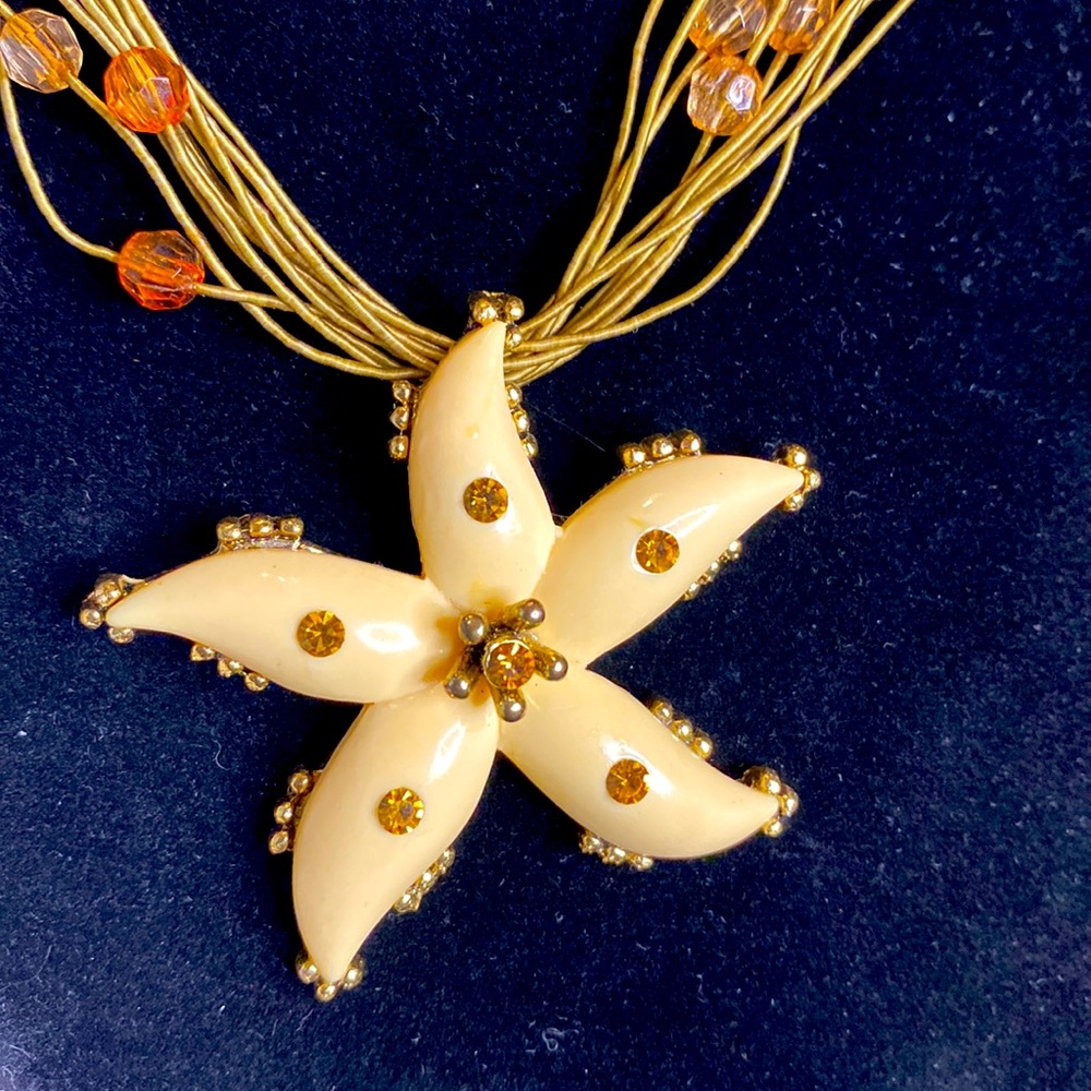 Starfish & Orange Rhinestone Necklace.